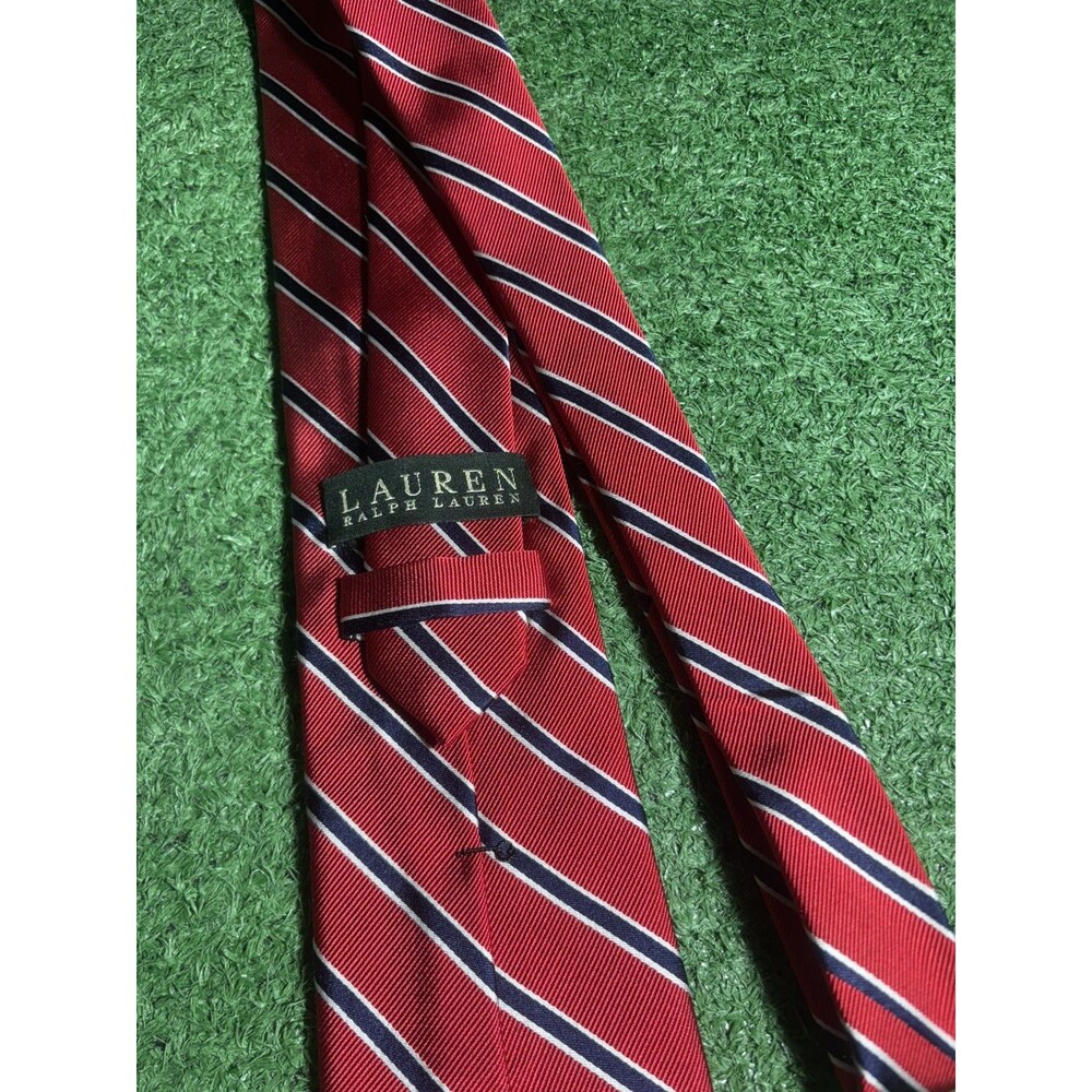 Lauren Ralph Lauren Silk Tie Mens Burgundy Red Navy Blue Striped  Hand Made